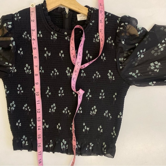 Aritzia || Wilfred Tempest Leaf Print Smocked Blouse Top Black Green Small - Picture 6 of 8